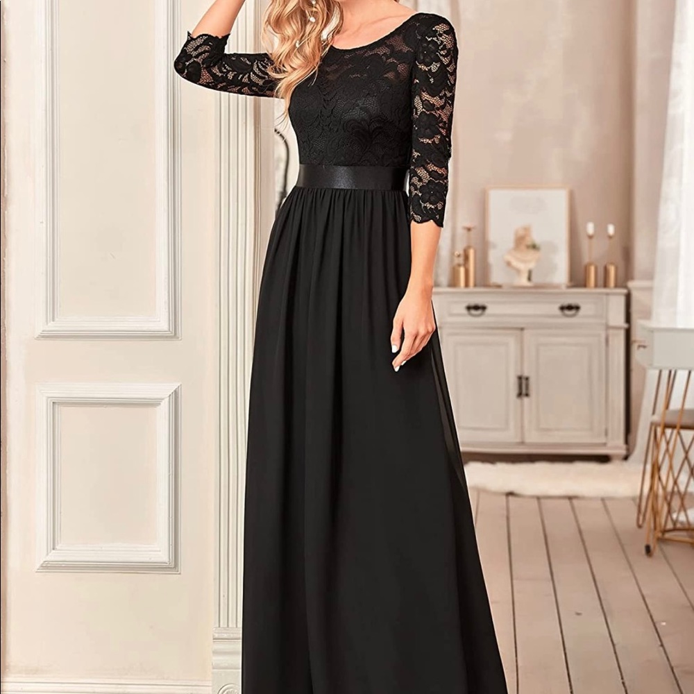 Black lace bridesmaid maxi dress